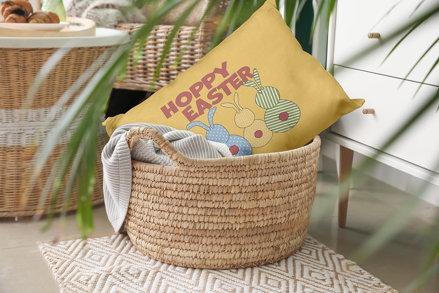 14" x 20" Simply Daisy Hoppy Easter Indoor/Outdoor Pillow, Daffodil Yellow Qty 1