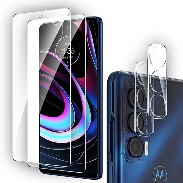 wonima11 2+2 Pack Tempered Glass Screen Protector for Motorola Edge 2021 / Motorola Edge 5G UW with Camera Lens Protector,Ultra HD,9H Hardness,Case Friendly