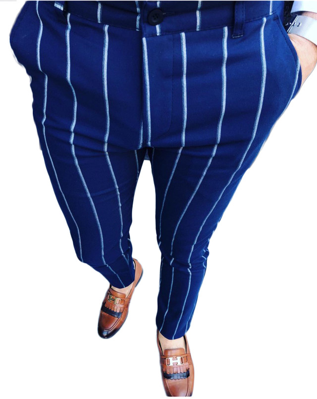Men's Casual Striped Pants Solid Skinny 