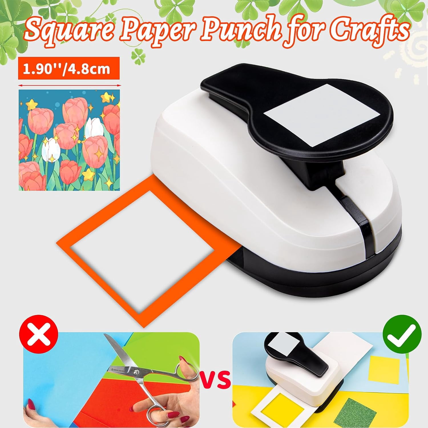 ABPETE Square Punch 1.9 inch Square Hole Puncher for Crafts Squares Paper Punches