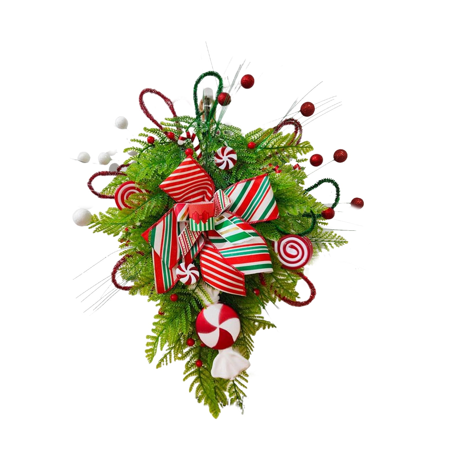 Christmas Teardrop Swag Large Candy Cane Garland Upside Down Tree Front