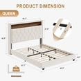 thumbnail image 3 of Bingirl Elegant Queen Bed Frame: Button Tufted Headboard, Built-in Charging & Bookcase, Noise-Free Stable Platform, No Box Spring Required, 3 of 8