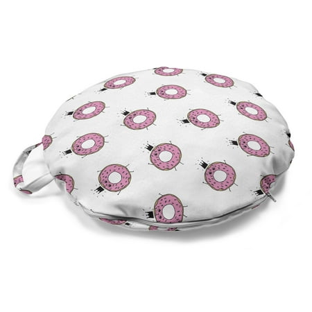 

Donuts Round Floor Cushion with Handle Yummy Smiling Doughnuts with Crowns Decorative Pillow for Living Room & Dorms 18 Round White Pale Pink by Ambesonne