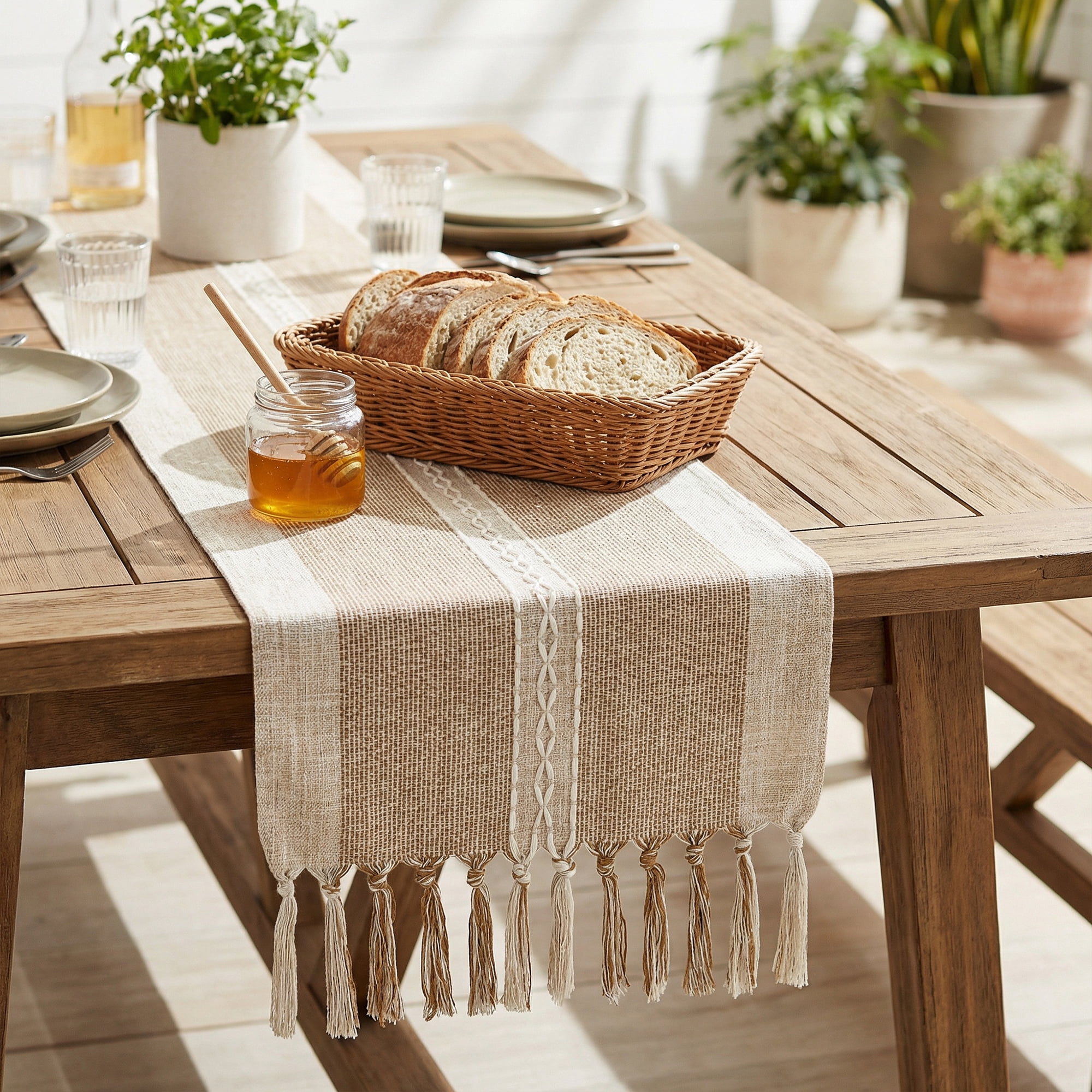Unique Bargains Home Decorations Tassel Polyester Kitchen Runner Coffee 13x63in