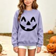 thumbnail image 4 of fnnxnal Hall-oween Sweatshirt for Girls, Purple Pumpkin Face Crewneck Pullover Long Sleeve Top, Kids 2-13 Years Fall Outfit.,Size 9-10 T, 4 of 8