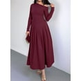 thumbnail image 5 of Women'S Fall Long Sleeve Wedding Guest Dresses One Shoulder Elegant Formal Pleated Midi Maxi Dress Wine Red S, 5 of 7