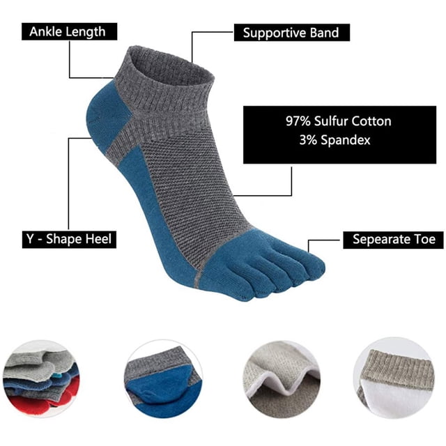 5 pares de calcetines con punta para hombre, calcetines transpirables con 5 dedos, calcetines para correr de corte bajo