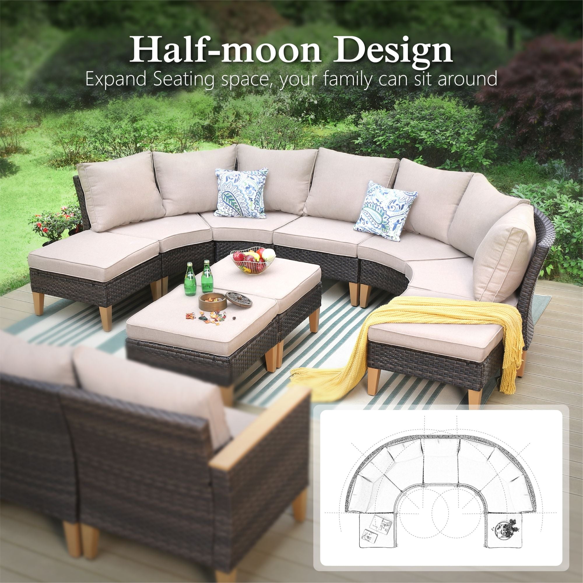 Sophia & William 12 Piece Patio Furniture Set Outdoor Wicker Conversation Set