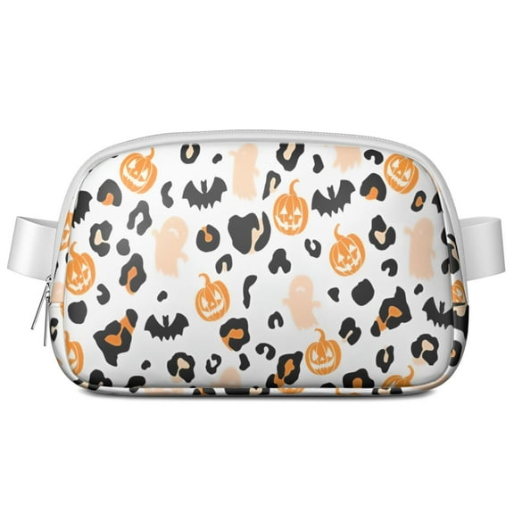 Halloween Leopard Print Ghosts Bats and Pumpkins Cute Fanny Packs for Women,Travel Waterproof Crossbody Fanny Bags Waist Purse for Women Anti Theft Adjustable Strap for Running Travel Cycling