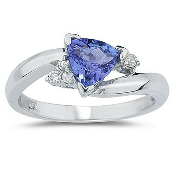 SZUL Women's Trillion Cut Tanzanite and Diamond Ring in 14K White Gold