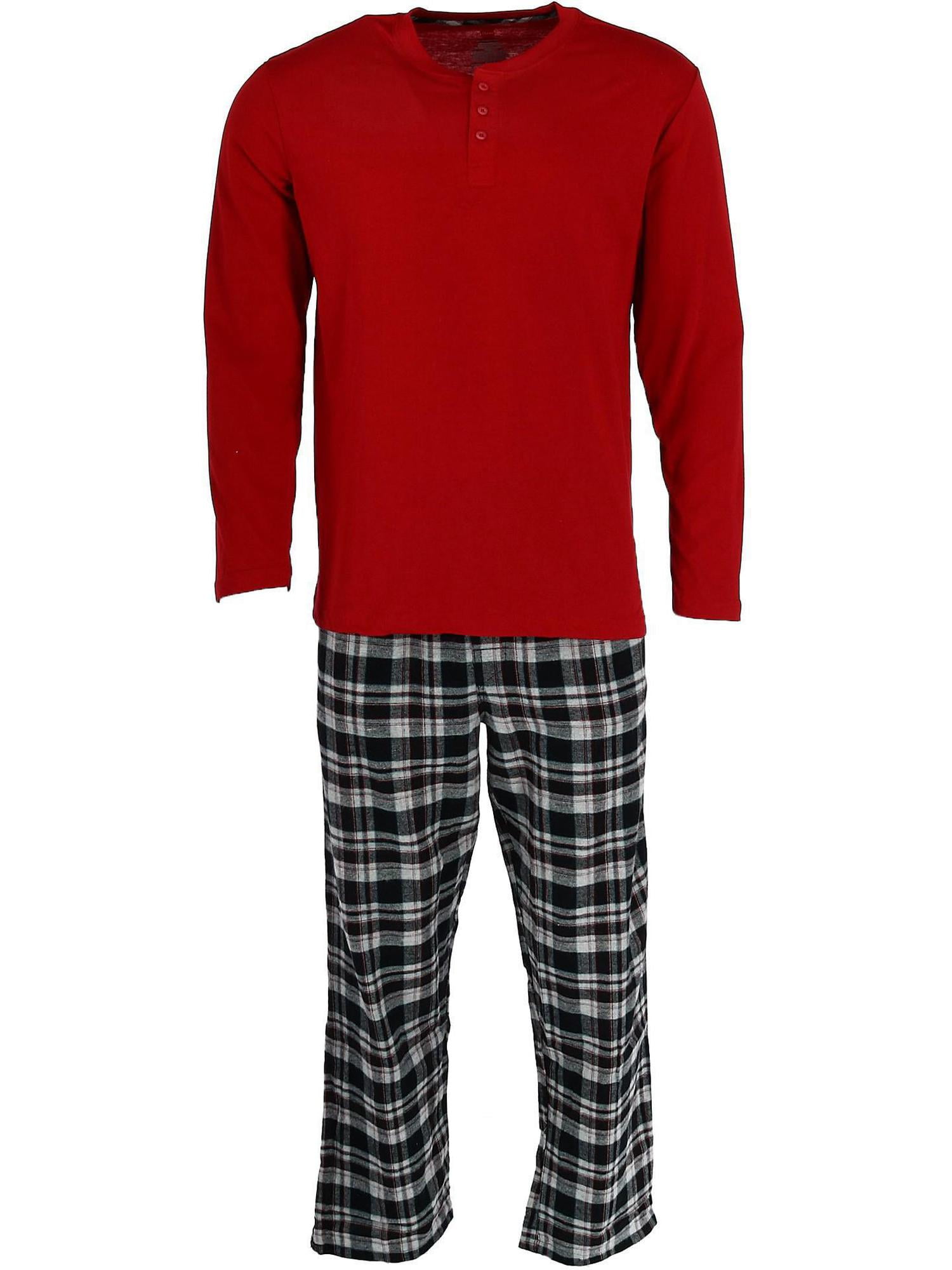 Hanes Hanes Mens Henley Crew with Flannel Pant PJ Set, 2XL, Crayon