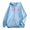 thumbnail image 4 of Womens Long Sleeve Sweatshirt Zipper UP Lightweight Soft Warm Sweatshirts Loose Pullover Tops with Pink Ribbon Print Cancer Awareness Clothes (Light Blue, XL), 4 of 6