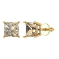 thumbnail image 2 of 2 Ct Princess Cut Studs Yellow Moissanite 14K Yellow Solid Solid Gold Everyday Dainty Earrings Screw Back, 2 of 7