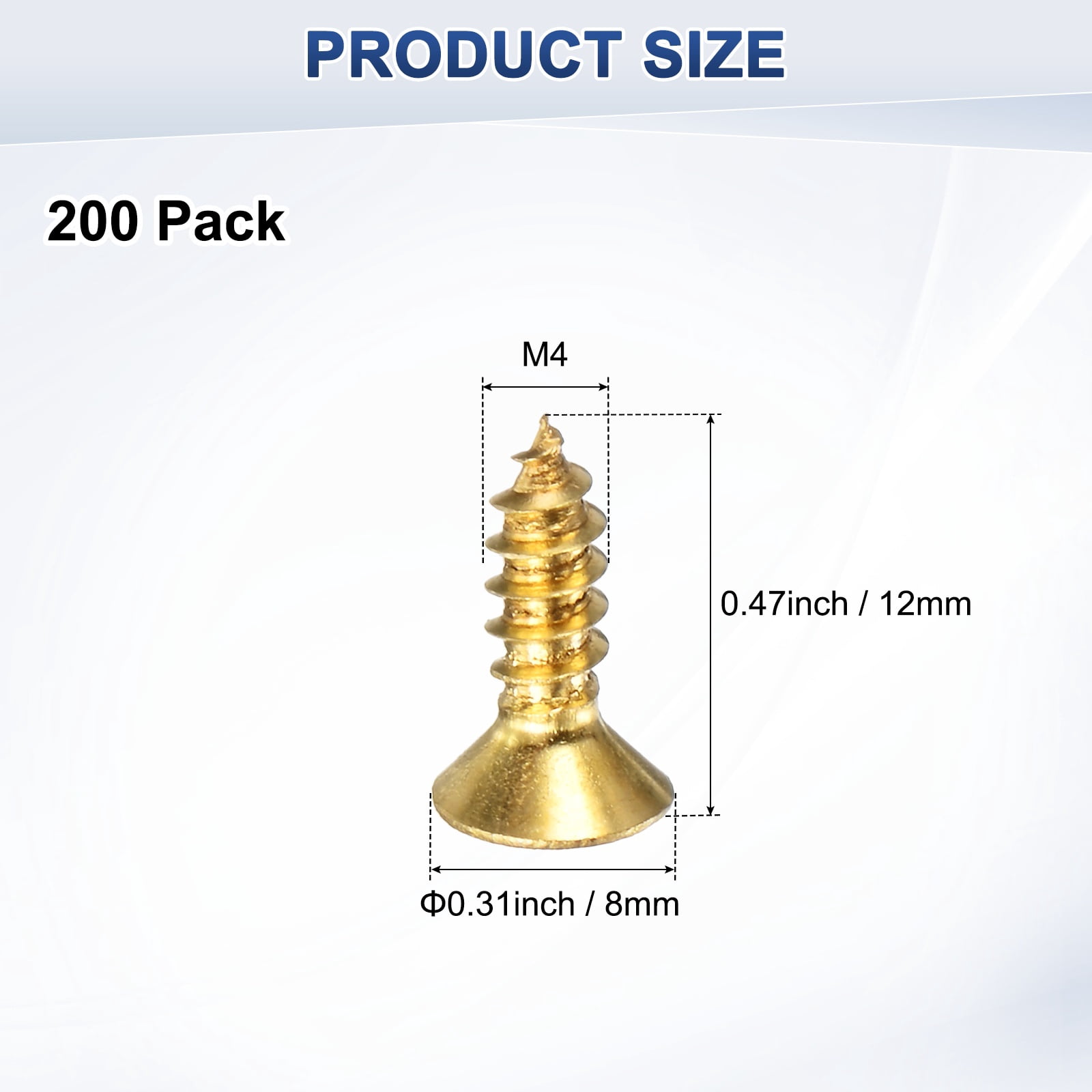 Uxcell 200-Pack Wood Screws, M4 x 12mm Brass Phillips Flat Head