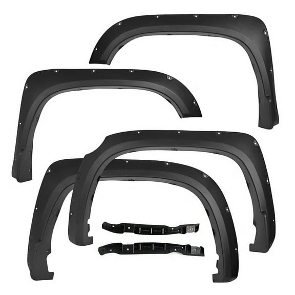 Ikon Motorsports Pocket Rivet Bolt Style Fender Flares for 2014-2020 Toyota Tundra, ABS Textured Black Wheel Arch Extension Covers, 4 Pcs, Front & Rear