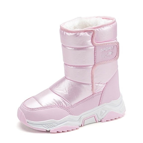 DMDUOU Kids Snow Boots Boys Girls Waterproof Warm Winter Boots Faux Fur Lined Slip Resistant Outdoor Warm Shoes Pink 26