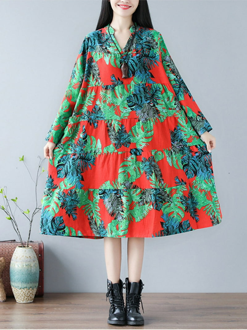 Women's High Waist Bohemian Maxi Dresses Cotton Long Sleeve V Neckline Casual Dresses - Walmart.com Women's High Waist Bohemian Maxi Dresses Cotton Long Sleeve V Neckline Casual Dresses - Walmart.com