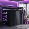 thumbnail image 4 of Harper & Bright Designs Full Size Gaming Loft Bed with Desk & RGB Lights, Full Wood Loft Bed Frame with Storage Wardrobe, Shelves & Blackout Curtains, Purple+Black, 4 of 20