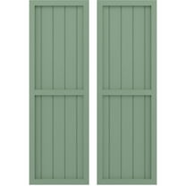 Ekena Millwork 17 1/2"W x 39"H Americraft Five Board Exterior Real Wood Two Equal Panel Framed Board-n-Batten Shutters (Per Pair), Track Green