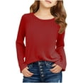 thumbnail image 2 of ATOGUTA Girls Uniform Shirts Long Sleeve T Shirts Kids Fall Tops Crewneck Basic Tees Size 4T-15, Red, 2 of 6