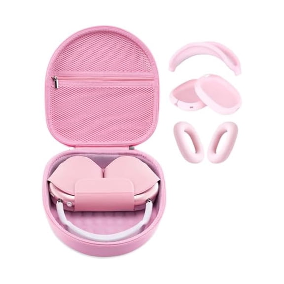 Eryueer Case compatible with Apple Airpods Max Headphones, Travel Portable Headphone Hard Case Cover Bag, Mesh Pouch with Zipper compatible with Charger and Accessories (Pink-2-DT)