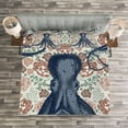 thumbnail image 3 of Ambesonne Octopus Quilted Bedspread Set 3 Pcs, Animal on Retro Flowers, King Size, Multicolor, 3 of 3
