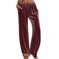 thumbnail image 5 of vigerkar Women's Velvet Pants Drawstring Waist Wide Leg Casual Lounge Pant (Red, XL), 5 of 6