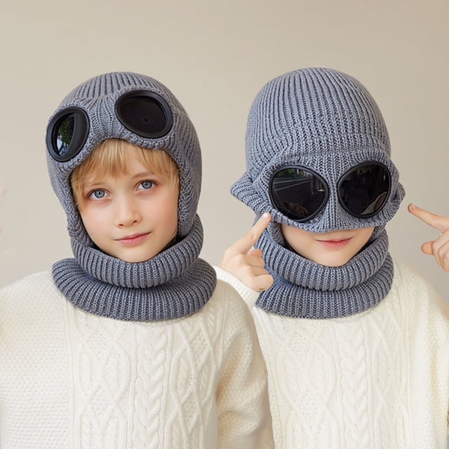 YAOBAMM Chapeau pour Enfants avec Lunettes Automne Hiver Chapeau pour Enfants Décor Tricoté Épais Chaud Doux Haute Élasticité Protection Complète Résistant au Froid