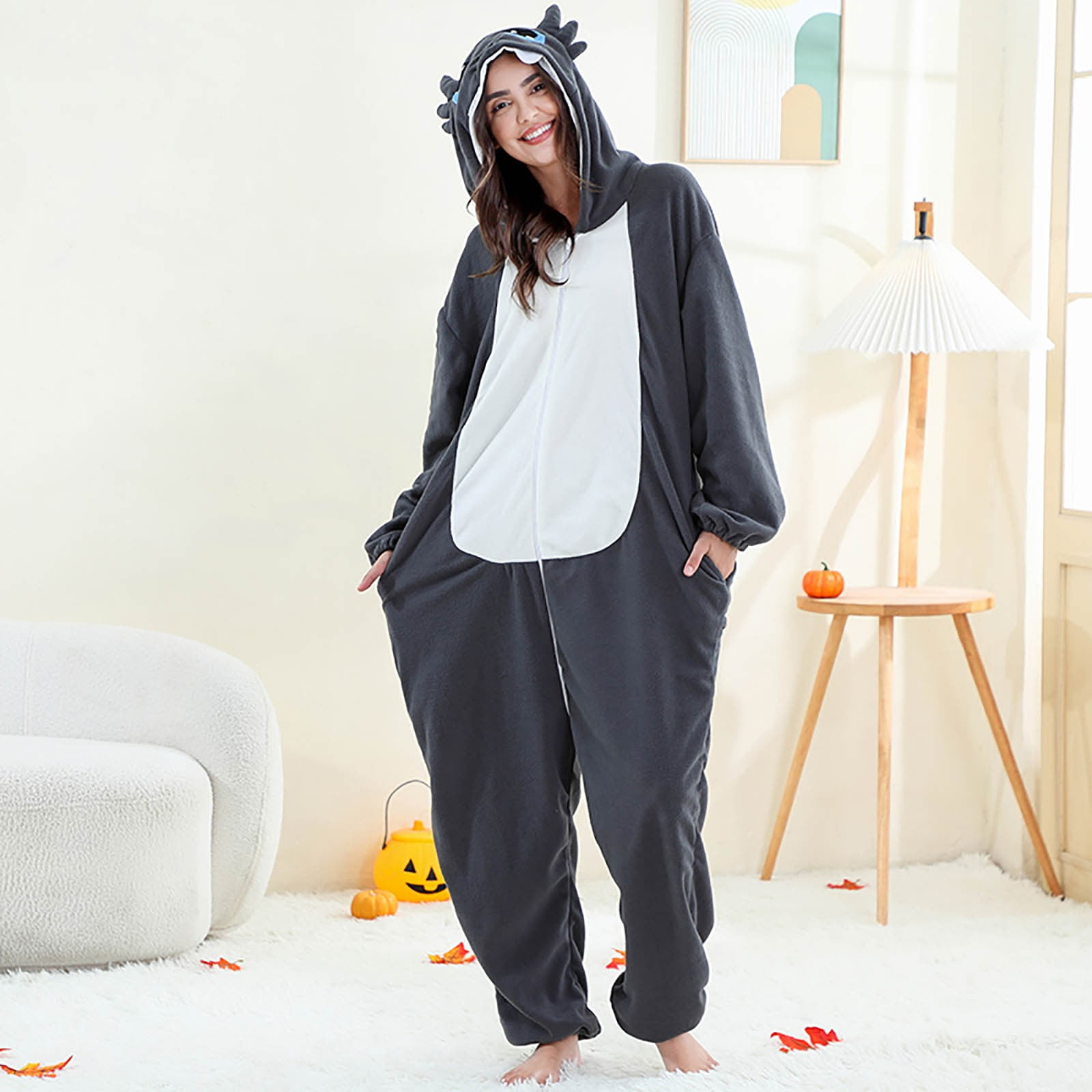 YUEHUA Adult Womens Onesie Animal One Piece Pajamas Christmas Dragon Cos-tume for Men Hooded Onesie Pajamas Cute Fuzzy Sleepwear Winter Warm Romper Outfits