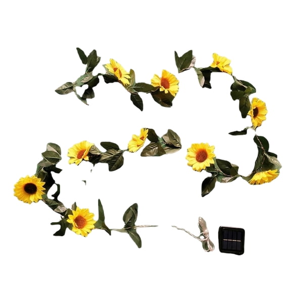 90.6in Solar Sunflower String Lights, Artificial Vine with Starry LED Fairy Lights, Floral Garland for Outdoor Garden Fence Decor