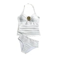 thumbnail image 2 of LEKWK Tankini Swimsuits for Women Textured Two Piece Bathing Suit Halter Neck Flower Detail Comfortable Fit Modest Beachwear Swimming Summer Vacation, 2 of 7