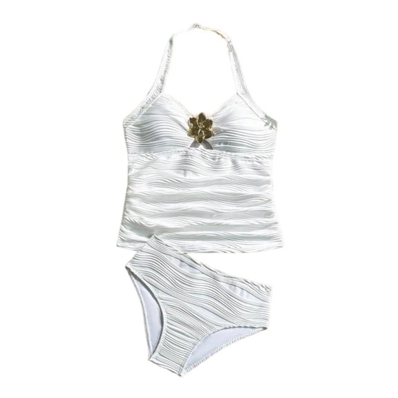 Staron Women's Swimwear Bikini Set Two Piece Bathing Suit High-Cut Elastic Waist Casual Beach Vacation Pool Party Swimsuits, White S