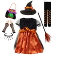 thumbnail image 1 of 2024 Vestido de fiesta de bruja para niñas y niños, disfraz de calabaza, bata para niños, vestido con tutú, sombrero de bruja para fiesta de carnaval de Purim, 1 of 5