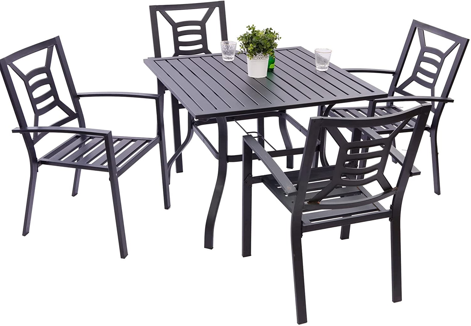 5piece Metal Patio Furniture Set, Outdoor Metal Dining Set Square
