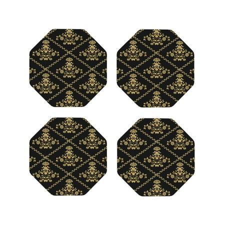 

Coasters Set of 4 - Sunflower In Gold And Black Drink Coasters for Tabletop Protection Leather Coasters for Living Room Decor and Housewarming Gift Octagon