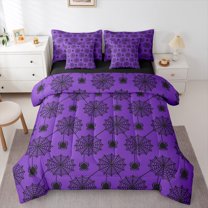 Manfei Spider Webs 7pcs Bedding Comforter Set,Spooky Halloween Queen Bedding Sets,Black Purple Queen Sheet Sets For Boys Kids,Luxury Bedroom Decor Reversible