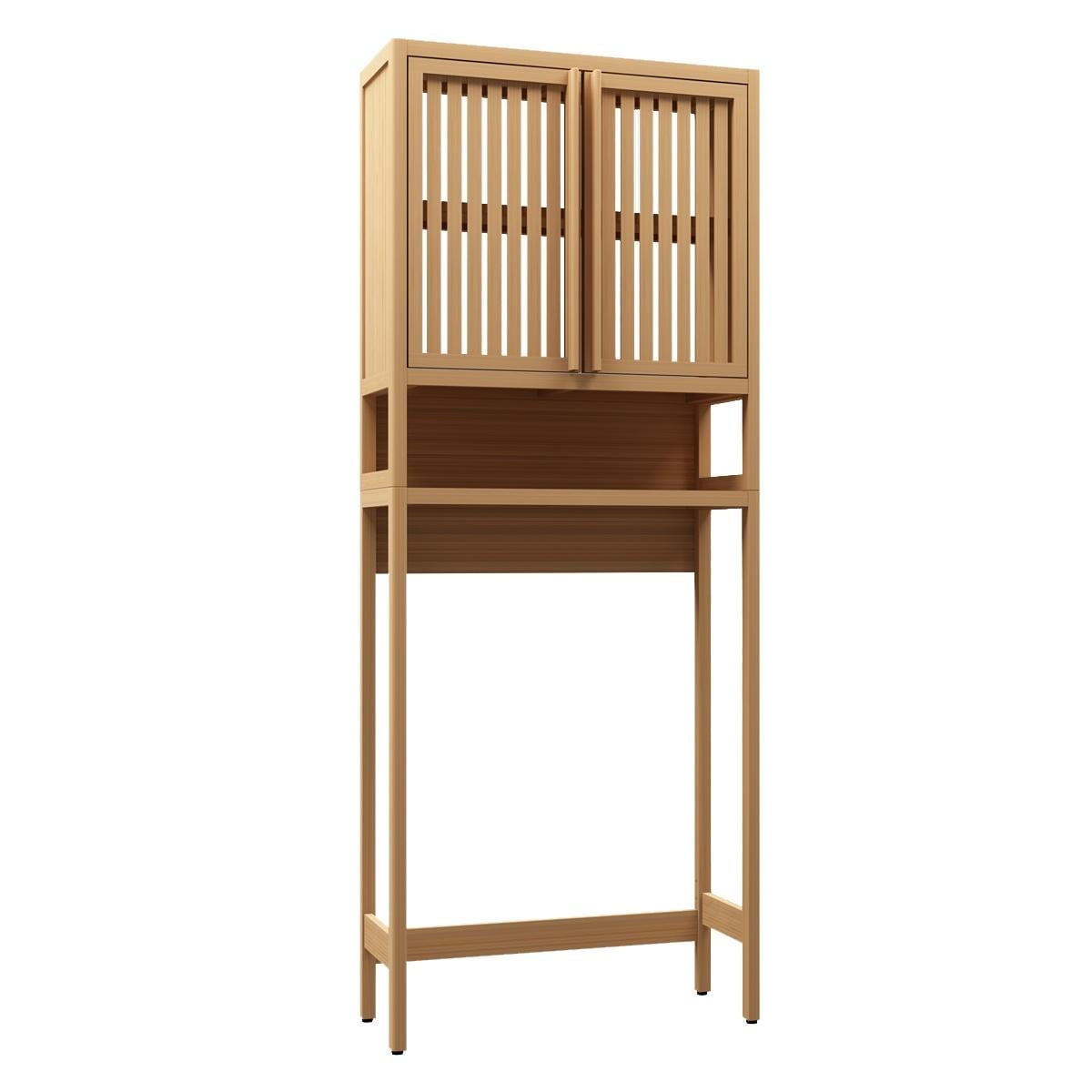 PAPROOS Over the Toilet Storage Cabinet, Bathroom Space Saver Organizer above Toilet with 1 Open Shelf and 2 Louvered Doors, Neutral