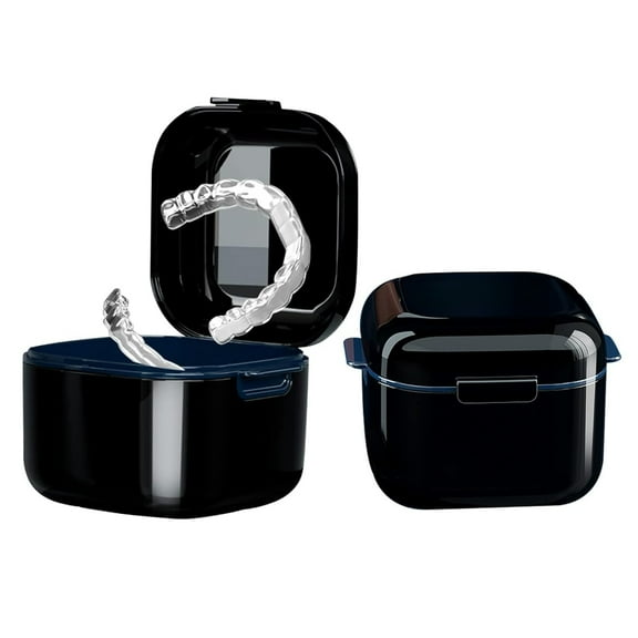 Denture Cup, Retainer Case, Night Mouth Guard Box Holder, Storage Soak Container with Strainer Basket for Travel Denture Cleaning