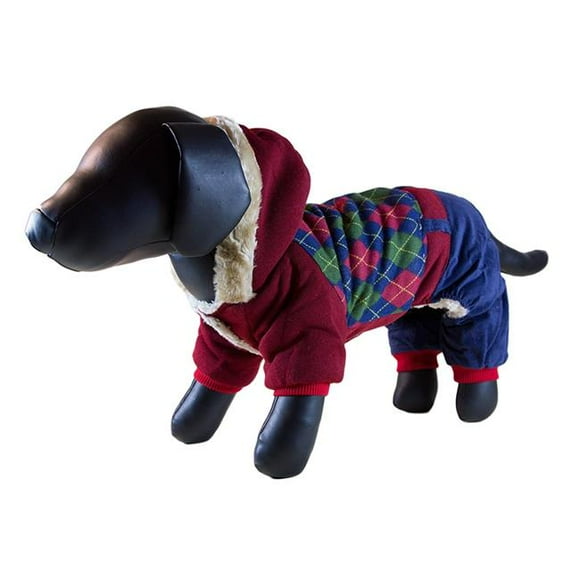 Burgundy & Blue Argyle Chandail à Capuchon Chaud pour Chien à 4 Jambes - Petit