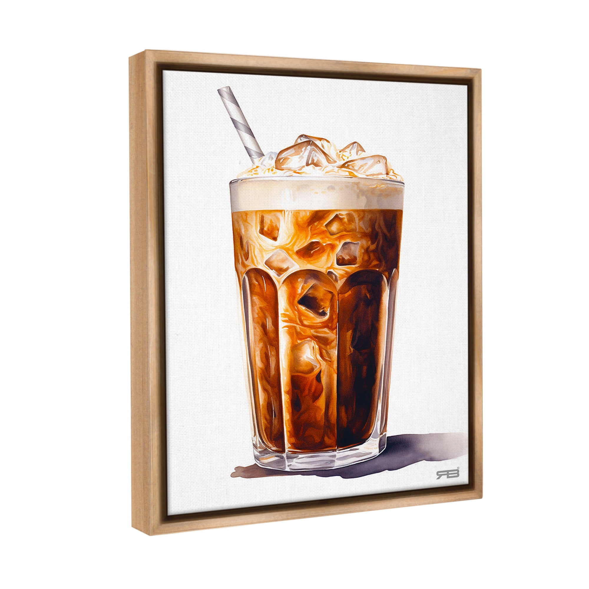 Stupell Industries Swirled Iced Coffee Food & Beverage Painting Brown Floater Framed Canvas Art Print Wall Art, 17 x 21
