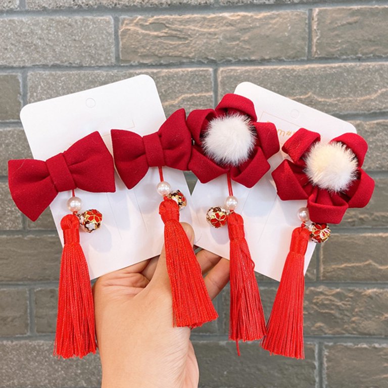 Chinese New Year Hair Clips for Kids-Red Hair Accessories-Chinese  Traditional Tassel Hairpin, Red Fringed Ribbon Flowers Hairpins Baby Girl  Hair Accessories for Children 