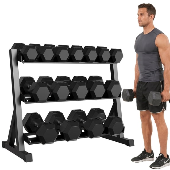 Cast Iron Hex Dumbbell Set with Storage Rack, Rubber Coated | Hand Weights Dumbbells, Heavy Duty Dumbbell Set for Home Gym Strength Training,550LB
