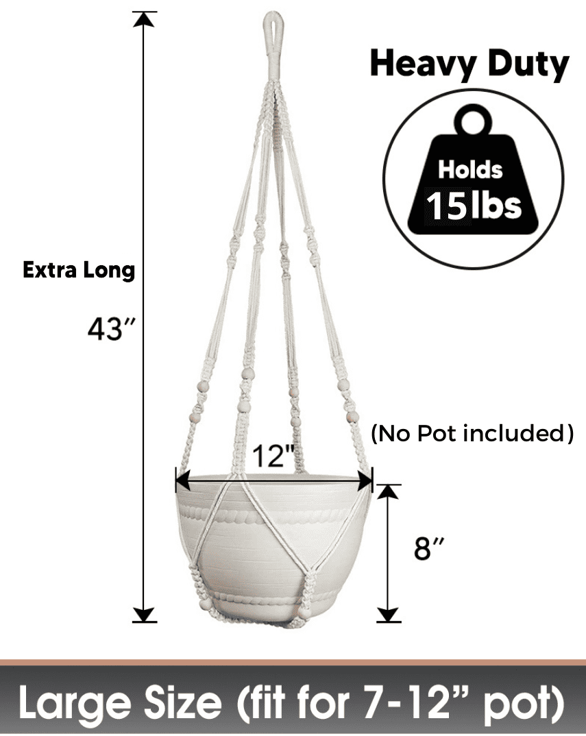 Shineloha 43 Inches Macrame Plant Hanger Large for up to 12 inch Pot (Extra  Long & Big) + Swag Hook | No Tassel, Cotton Rope Hanging Plant Holder with