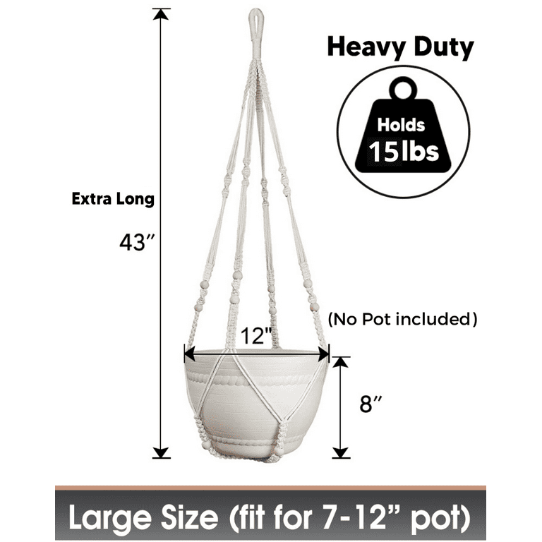 Shineloha Indoor/Outdoor Macrame Plant Hanger, 43inch Long, for 12
