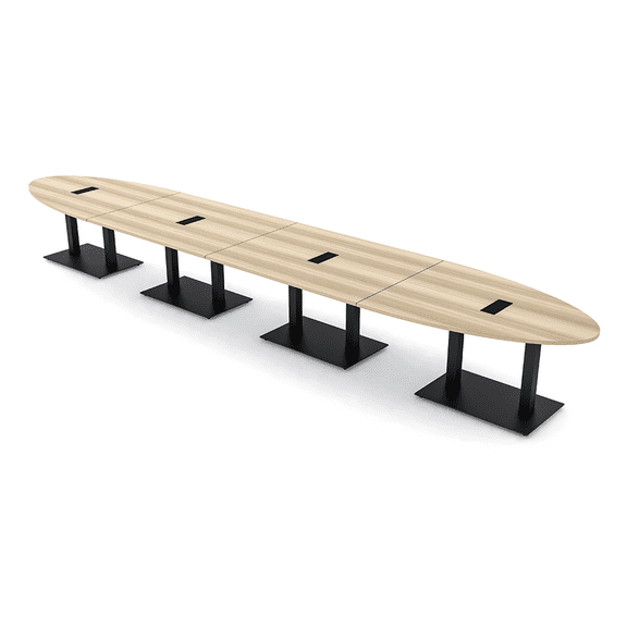 18 Person Modular Oval Conference Table Double Black Bases Power Units
