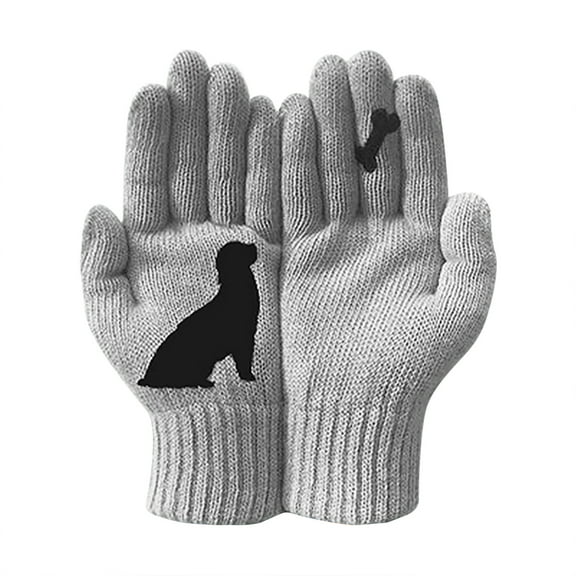 Aoochasliy Winter Gloves Clearance Ladies Woolen Gloves Autumn and Winter Outdoor Warm Dog Bones Printing Gloves