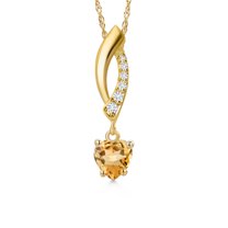 Gem Stone King 10K Yellow Gold Yellow Citrine and Lab Grown Diamond Pendant Necklace for Women | 0.49 Cttw | Gemstone November Birthstone | Heart Shape 5MM | With 18 inch Chain