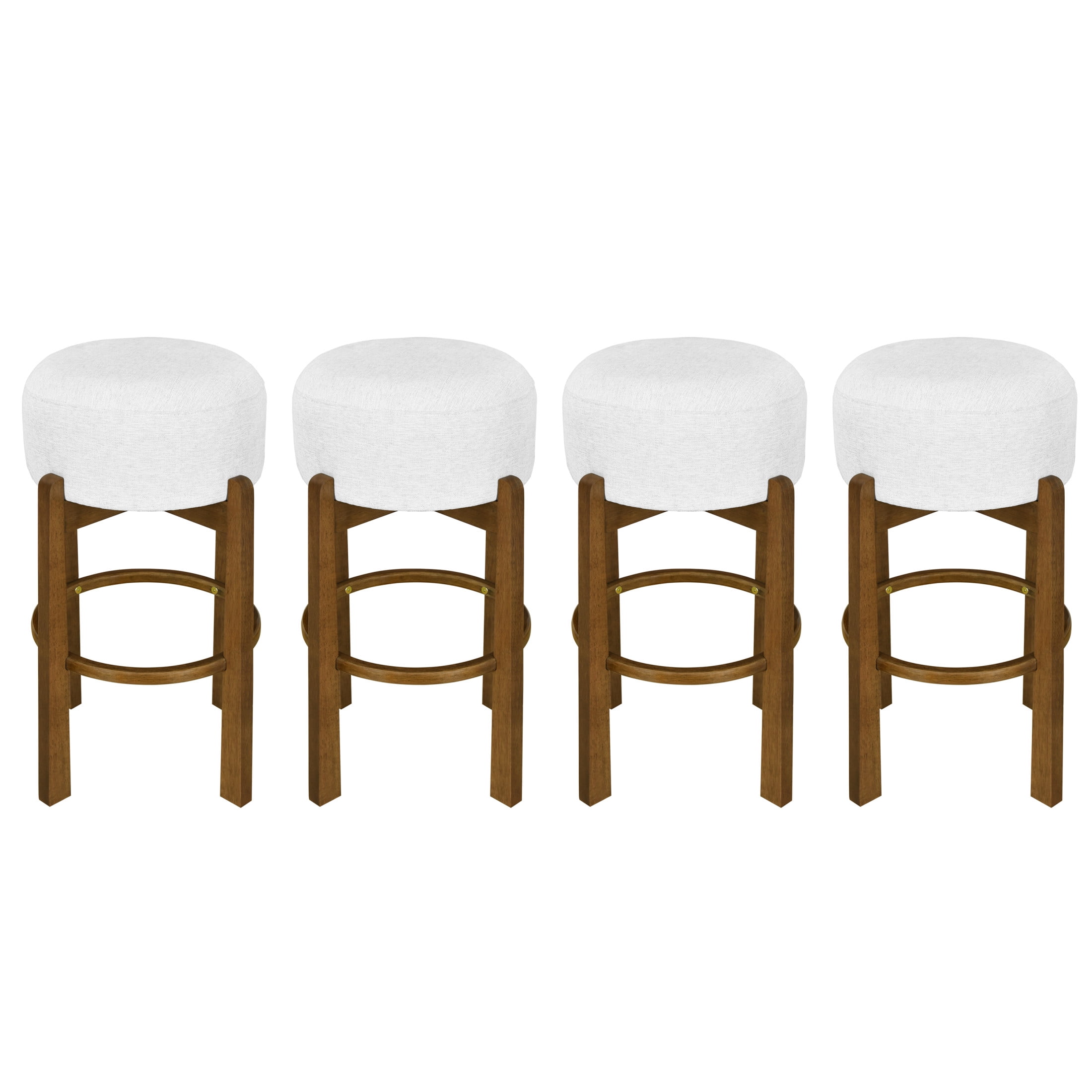 Christopher Knight Home Set of 4 Wooden Upholstered Bar Stools, Dark Walnut Rubberwood Frame, Ivory Seat
