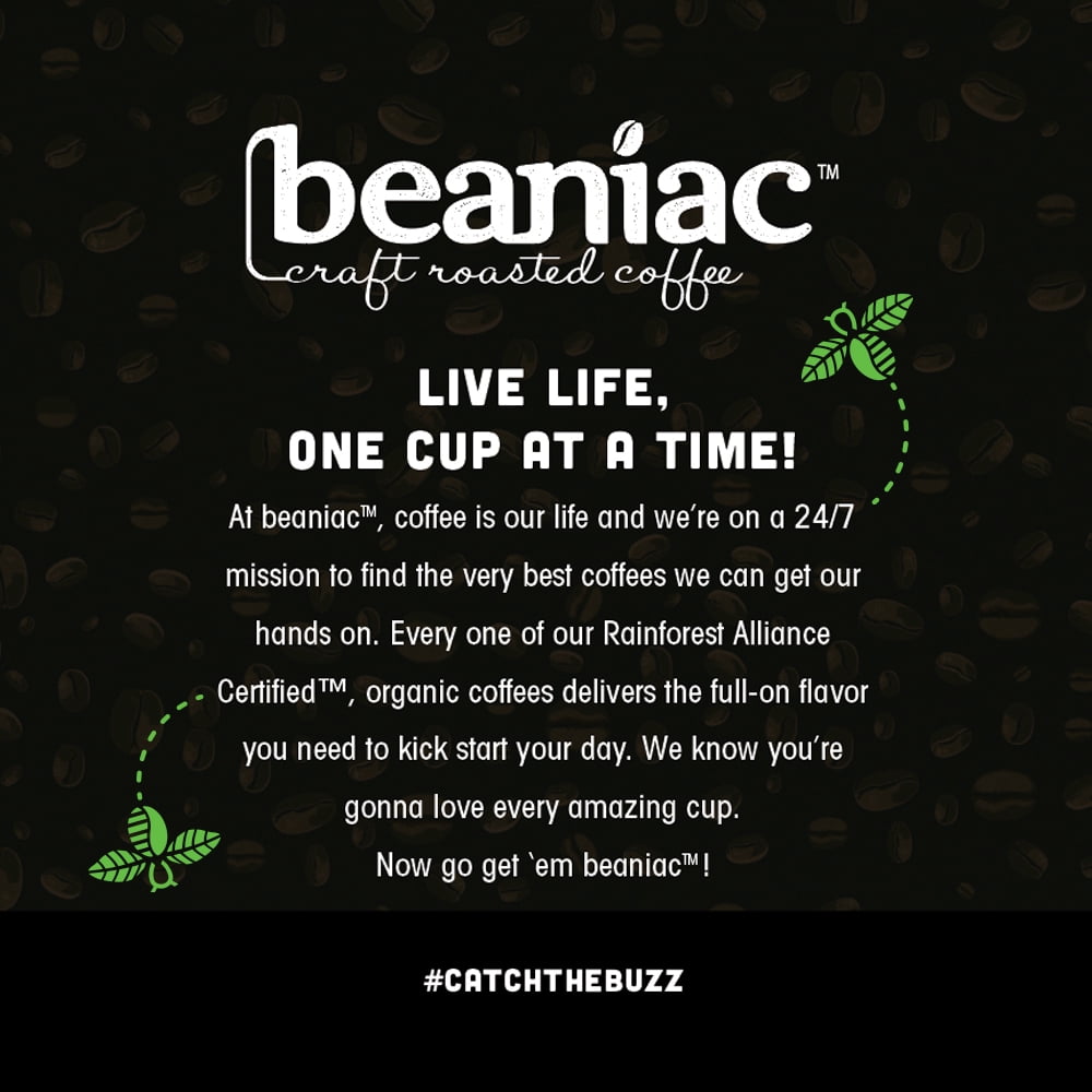 Beaniac Organic Full On French Roast Dark Roast Compostable K-Cup Coffee Pods, 30 Count