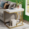 thumbnail image 4 of Farmhouse C Table, Semicircular Frame, Sturdy Metal & Particle Board for Living Room/Bedroom/Small Spaces, 4 of 6